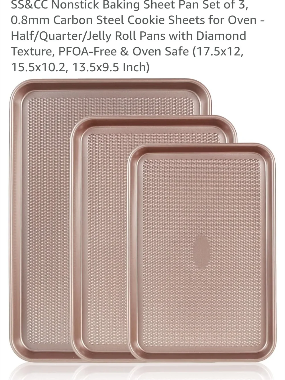 3-Piece Rose Gold Nonstick Baking Sheet Pan Set